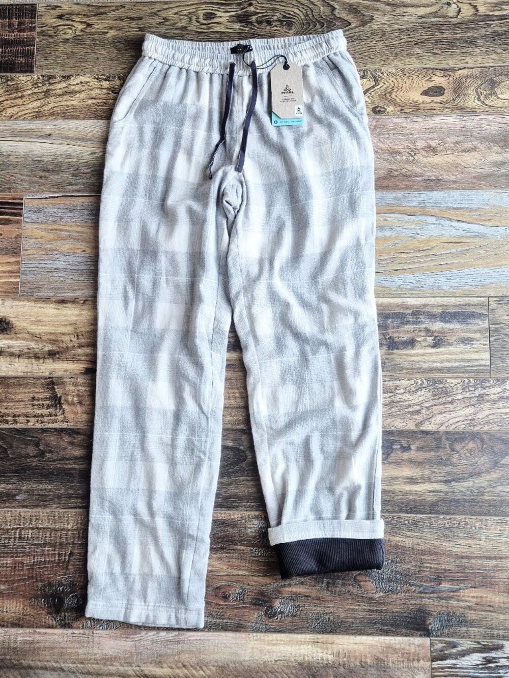 NEW PrAna Bridget Flannel Lined Pajama Pants Pocket Organic Cotton Pebble Grey